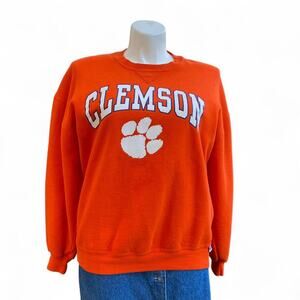 Vintage 90s Russell Clemson Tigers Orange Big Logo Pullover Crewneck Sweatshirt